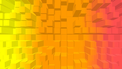Yellow abstract 3D cubes with gradient lighting forming a geometric tunnel effect. Modern digital background design for tech, business, or creative visuals.