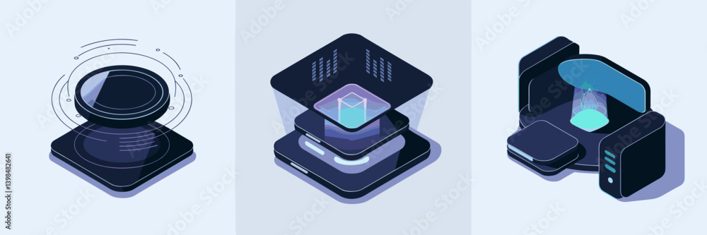 Poster augmented reality and mixed reality icon set on white background – suitable for technology guides, p