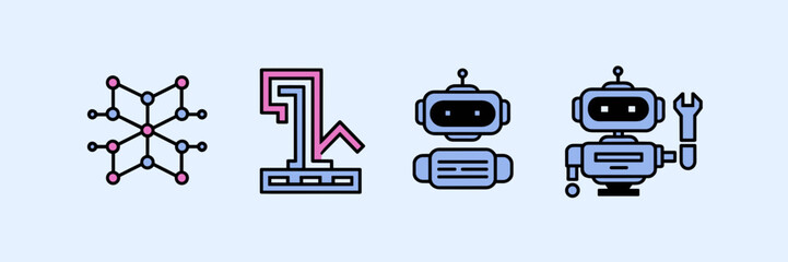 Obraz premium AI and machine learning icon set with neural network, chatbot, and robot – Ideal for tech blog graphics, AI product branding, or educational infographics