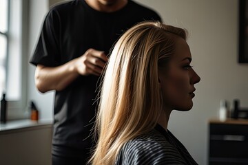 Fototapeta premium woman combing her hair
