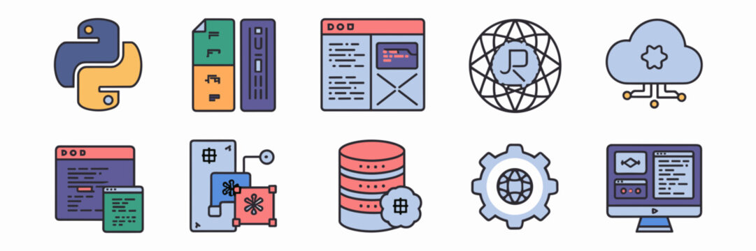 Programming icon set with database and cloud computing symbols &ndash; Ideal for backend architecture presentations, coding blogs, or tech education