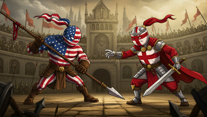 America vs England flag character fight