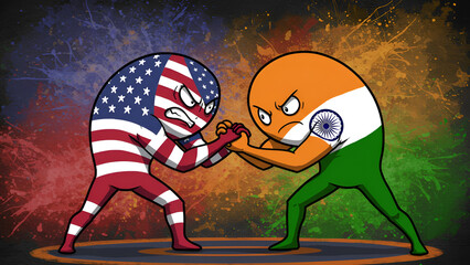 America vs India flag character fight