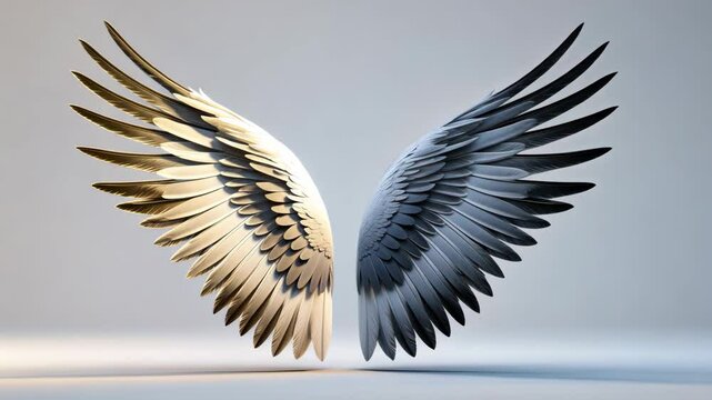 Feathers of a wing displayed on a white backdrop