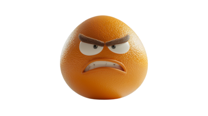 an angry orange with large eyes on a transparent background, PNG image, PNG file, Generative art.