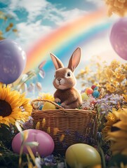 An Easter bunny sitting in a basket.