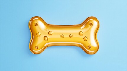 A vibrant, glossy dog bone on a light blue background, perfect for pet-related themes and products.