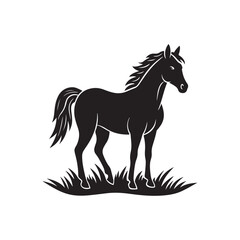 Horse Silhouette Standing on Grass Vector Illustration