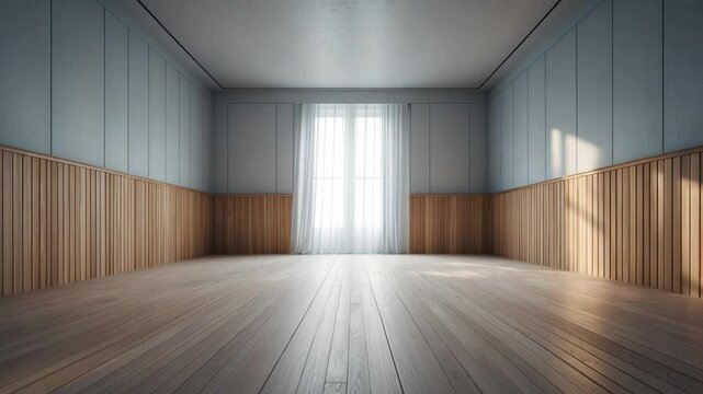Wood floor viewpoint showcasing wooden texture wall set against a light grey background for interior design decor backdrop.
