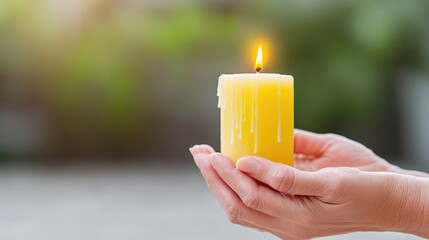 A warm, gentle candle held in hands.  Soft, natural light