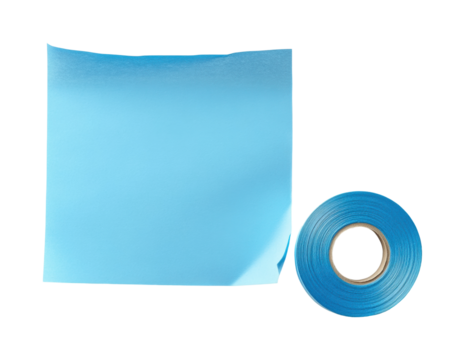 Top view crafts blue tape and paper diy ideas isolated on transparent background, png - Powered by Adobe