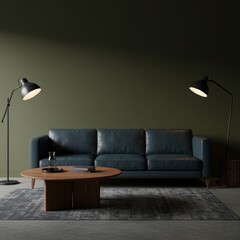 Modern living room with sofa, interior, sofa, room, furniture, home, couch, wall, living, chair, lamp, design
