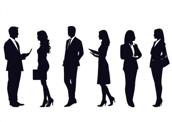 Set of business people silhouette, man and woman team, isolated on white background