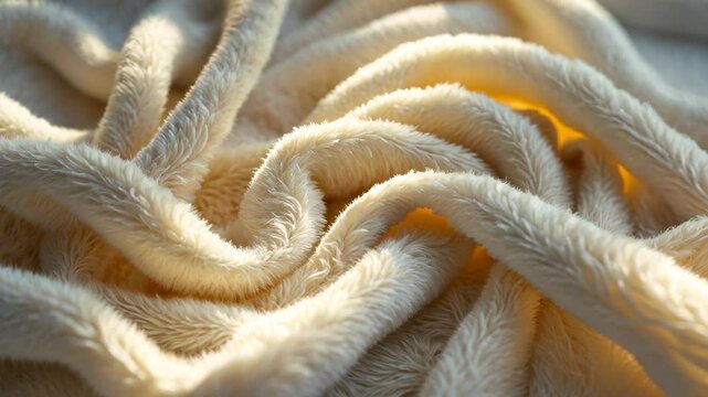 Soft white plush backdrop of a warm plaid. The texture of a gentle fleece blanket fabric with gracefully twisted folds.