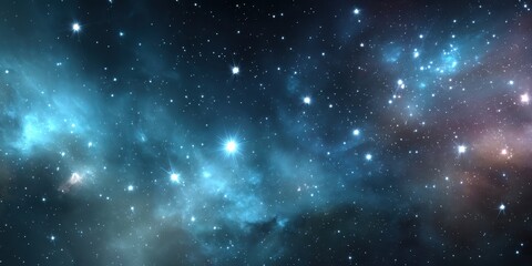 Naklejka premium Vast cosmos scene featuring a beautiful nebula and glimmering star cluster creating an enchanting deep space backdrop