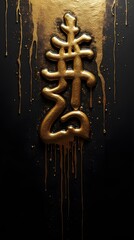 Golden Symbol on Black Background with Dripping Paint