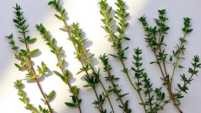 Thyme herb on a white background. A vibrant selection of fresh thyme plants is thriving.