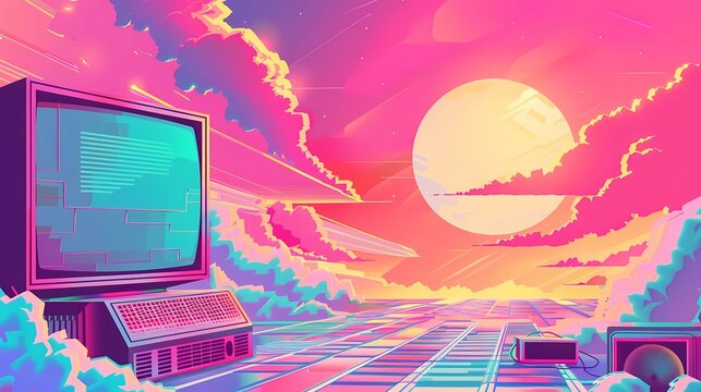 A cute nostalgic 90s retro vaporwave post and story template, Social media stories and posts with old computer aesthetic ui elements vector set, Generative AI illustrations.