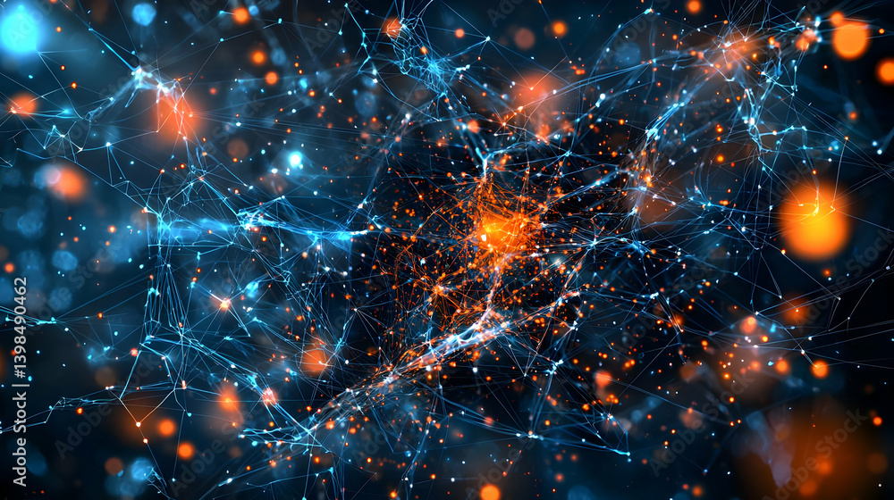 Aufkleber abstract digital network design with glowing particles