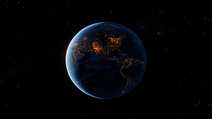 Fototapeta premium A stunning satellite view of the blue planet Earth from space, showcasing the curvature of the horizon. City lights twinkle across Europe and the Middle East, highlighting vibrant urban life at night
