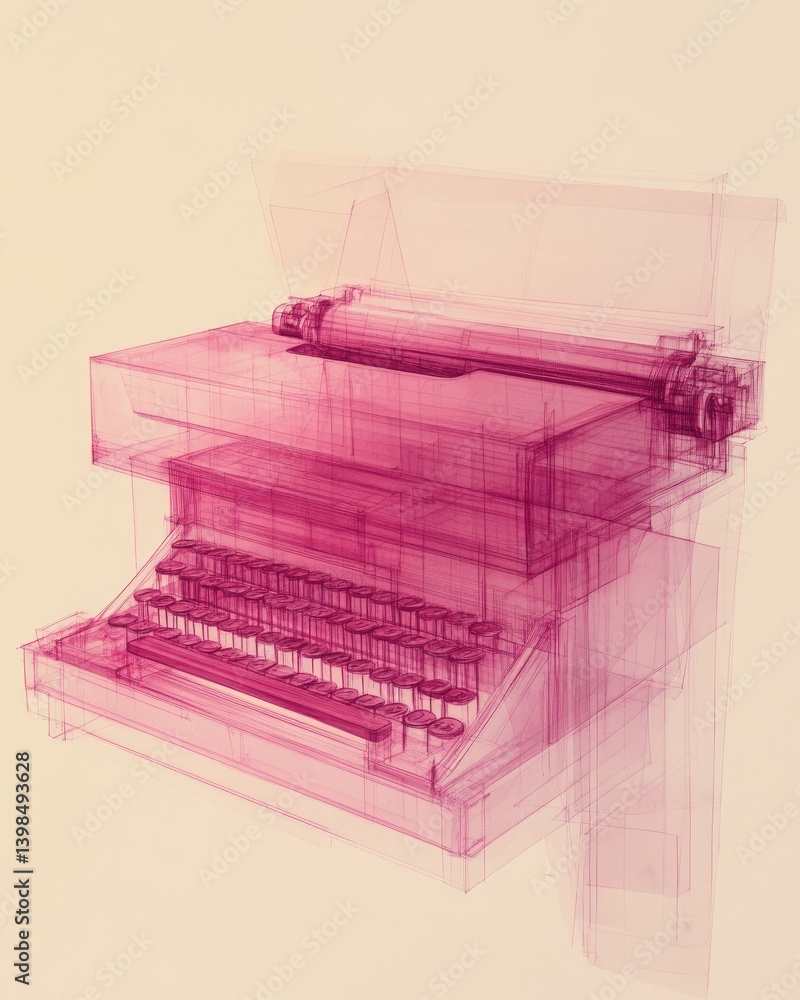 Aufkleber abstract illustration of a vintage typewriter rendered in shades of pink against a cream background 
