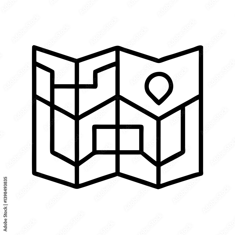 Poster map icon vector graphic for location finding and travel destination with route planning design