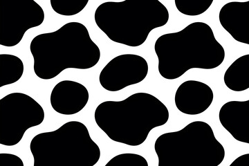Abstract Cow Print Seamless Pattern: Black and White Irregular Spots Background
