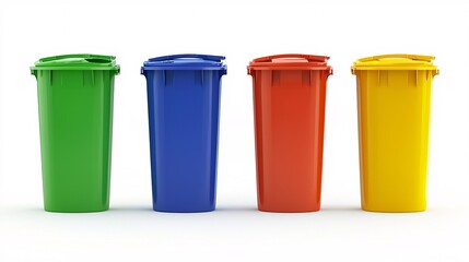 Colorful Waste Bins for Recycling and Garbage Collection in Line