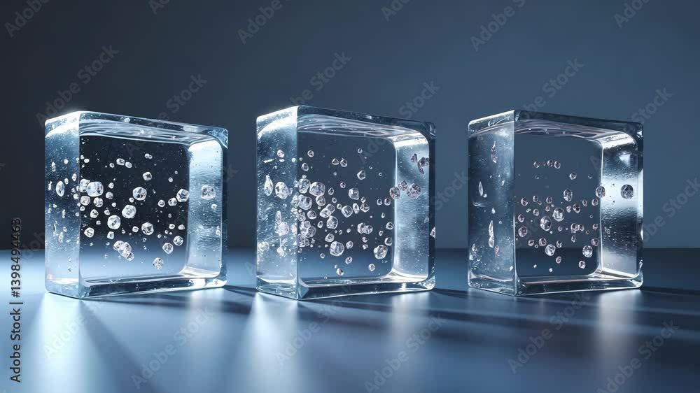 Poster the ice block showcased under three lighting setups against different backgrounds for improved reali