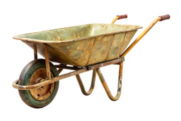 old wheelbarrow isolated on white background PNG.GENERATIVE AI