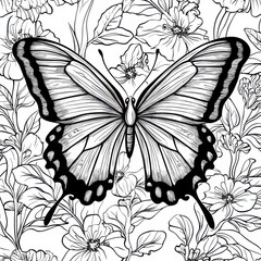 Fototapeta premium Elegant butterfly illustration with floral backdrop