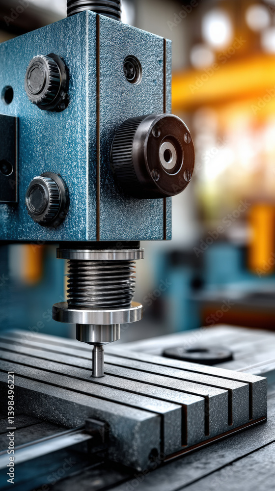Poster a close-up of a precision milling machine showcasing metallic components and sharp tools, emphasizin