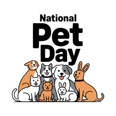 National Pet Day Vector Illustration with Cute Animals and Paw Elements