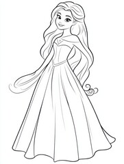 Fototapeta premium Flowing gown princess with elegant pose line drawing