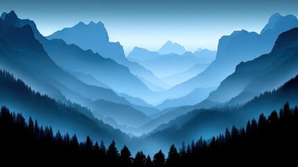 Obraz premium Serene Mountain Landscape with Layers of Fog and Pine Trees