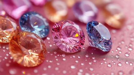  colorful diamonds scattering iridescent light on pink background creating luxurious and glamorous aesthetic