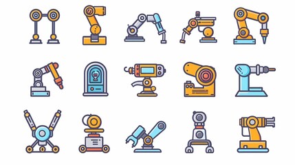 Set of a robotics industry icons, robot and bot technology, artificial intelligence AI, equipment, engineering, automated machinery, Generative AI illustrations