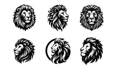 Black and White Lion Head Vector Illustrations Collection