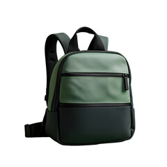 Stylish green backpack for school and travel urban environment close-up view