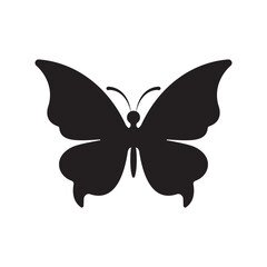 Elegant black butterfly silhouette on a white background. Perfect for tattoo designs, nature icons, decorative graphics, and minimalist art with a graceful, symmetrical style.
