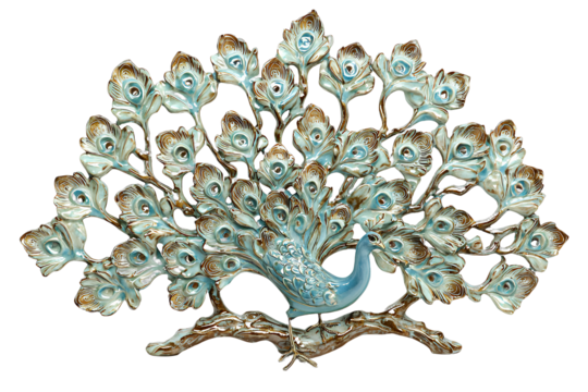 a brooch of a tree with blue flowers on a transparent background, PNG image, PNG file, Generative art.