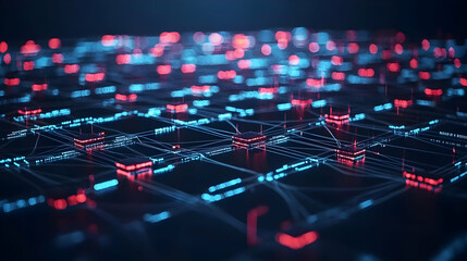 Obraz premium Abstract Network Data Visualization Design With Red And Blue Colors