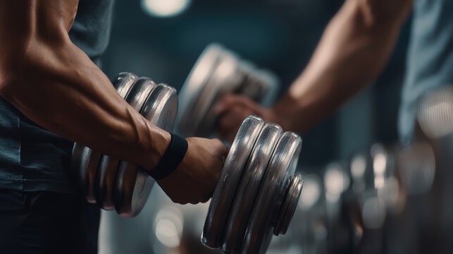 personal trainer helping client with dumbbell workout, personal trainer helps client with dumbbell workout techniques