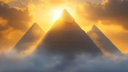 Majestic Pyramids at Sunrise: An Enigmatic View of Giza