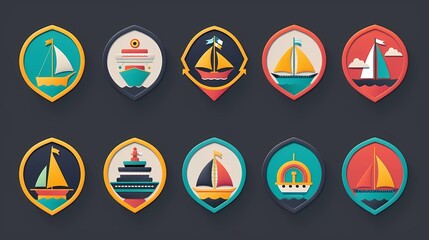 A ship in the center with a minimalist design, 3d looking, abstract, in a flat design style with simple shapes and simple colors in a minimalistic, Generative AI illustrations.