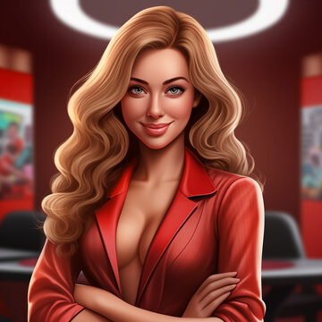Glamour girl red jacket character game art