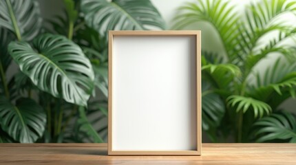 Minimalist White Frame Mockup in Bright Indoor Plant Setting