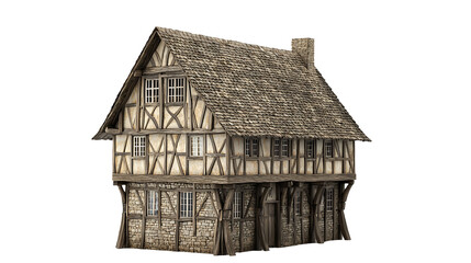 a 3d model of a half - timbered house on a transparent background, PNG image, PNG file, Generative art.