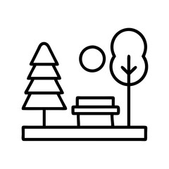 Outline park scene svg vector graphic featuring trees bench and sun for landscape design projects