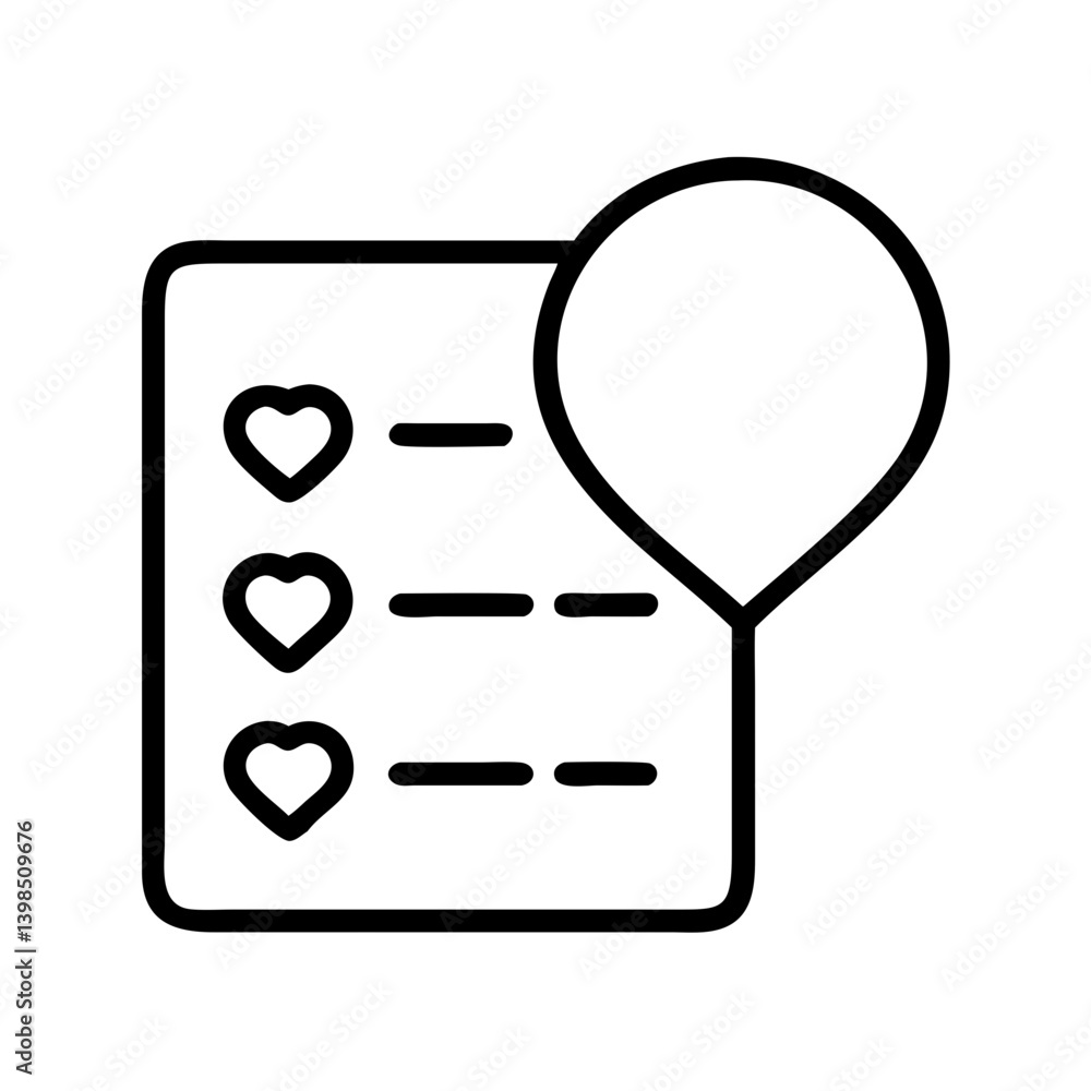 Poster heart list icon vector illustration for favorite items and wishlist app design and interface ui kit